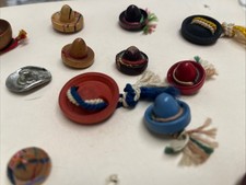 Vintage Realistic Wood Sombrero Buttons Football, Pin with Yarn Set 18 One Metal