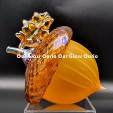 GRANDE Arte Vidrio Bellota Decoración Tumérica Color Firmado "Vidrio Madera de Seda" 6.5" L Ámbar