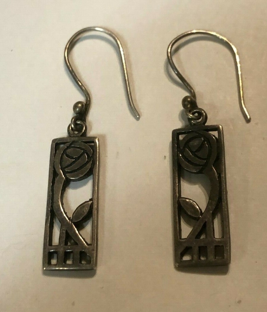 Rose Flower Design Rectangle Shape Dangle Earring… - image 2