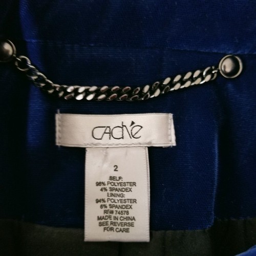 Cache Military Style Doubled Breasted Velvet Jacket Size 2 Blue Chain on Back - Picture 5 of 5