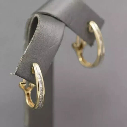 14K Yellow Gold Plated Baguette Cut 2Ct Lab Created Diamond Womens Hoop Earrings - Picture 2 of 4