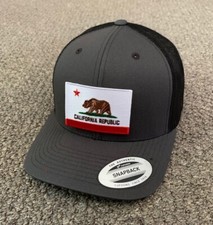CALIFORNIA Flag Hat Snapback Trucker Mesh Cap Individually Handmade in Florida