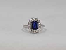Blue and White Cubic Zirconia Halo Sterling Silver Ring