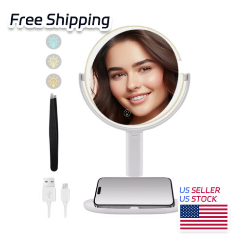 Makeup Mirror with Lights, Double Sided 1X/10X Magnifying White Mirror w/ Light