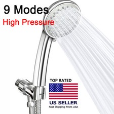 5 Function High Pressure Shower Head Handheld Kit W/Check Valve, 5ft Steel Hose