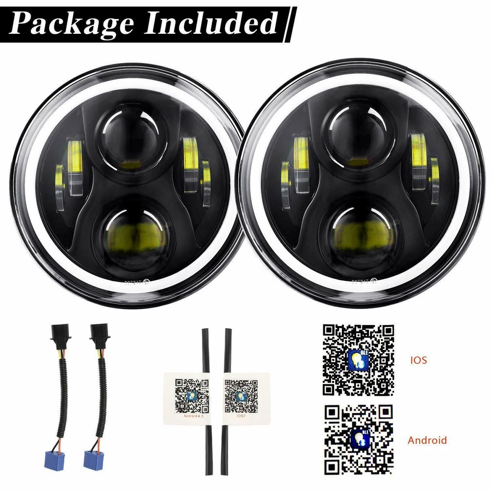 2x 7inch RGB LED Projector Headlights Halo Angel Eye Bluetooth for GQ PATROL - image 3 of 4
