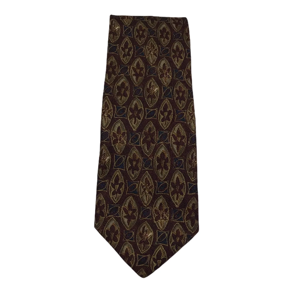 Corbata de seda Ungaro vintage para hombre diseñador marrón multicolor geométrica adulto oficina Foto 2 de 4