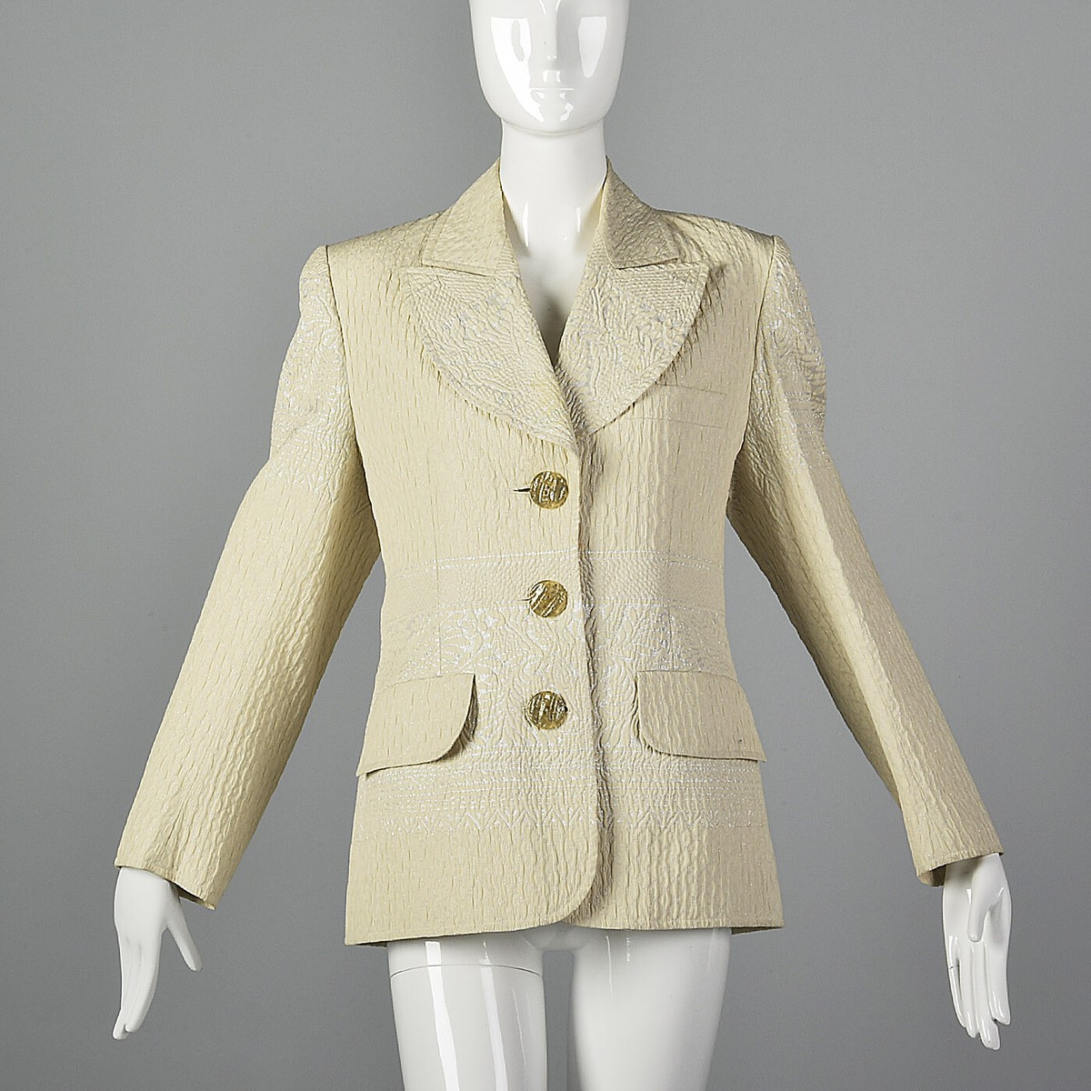 M Christian Lacroix Ivory Jacket 1990s Silver Print Ivory Blazer  