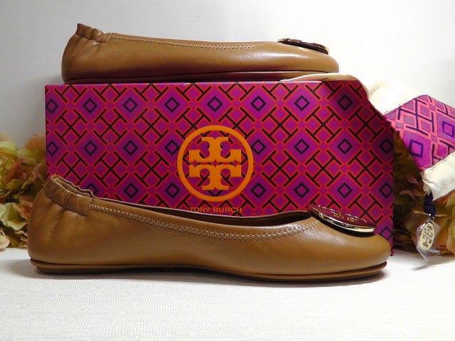 Tory Burch ROYAL TAN/Gold Minnie Leather Travel Ballet Flats Size 7.5**NIB* | eBay