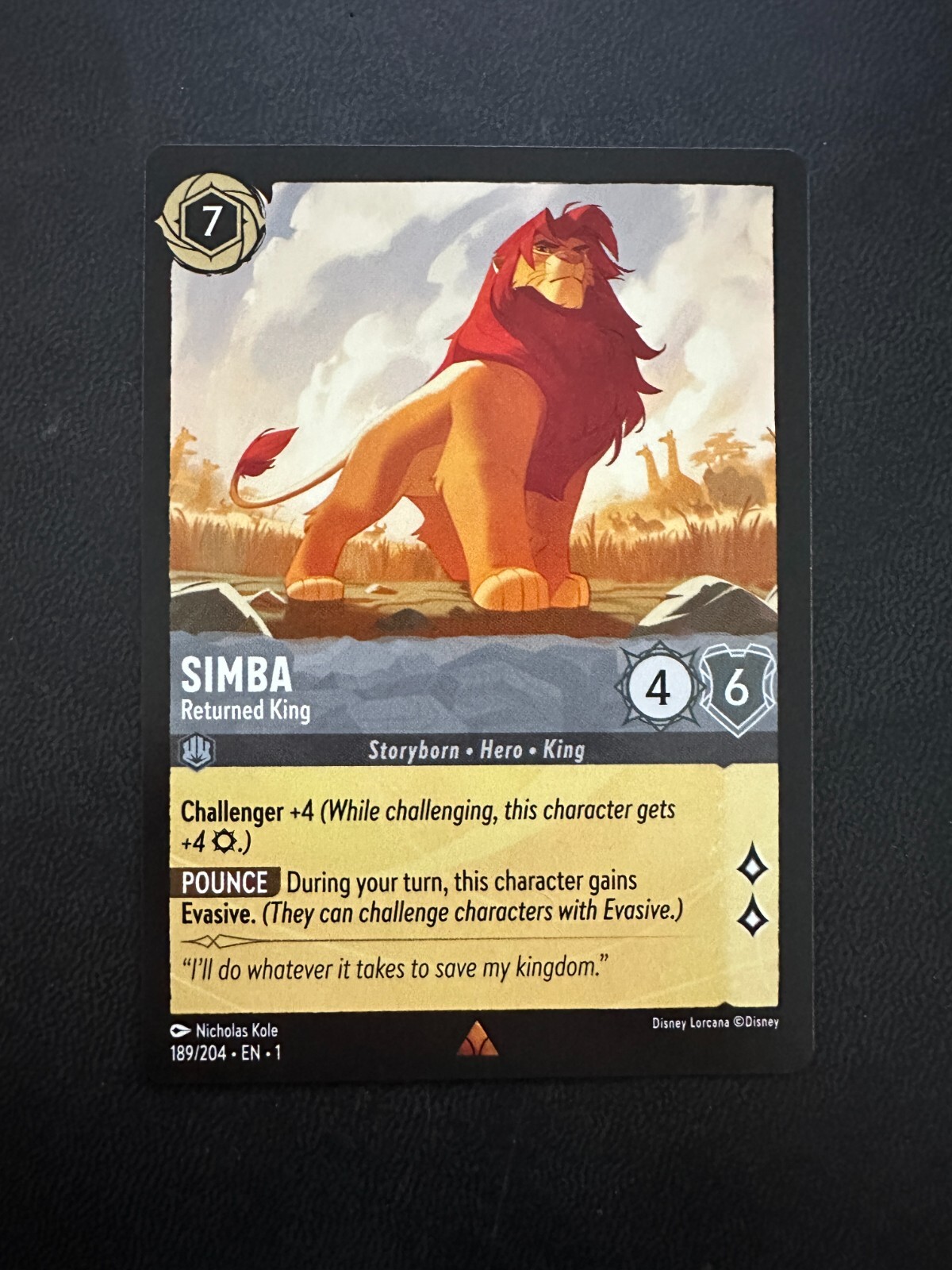 Simba Returned King 189/204 Non Foil Rare Disney Lorcana NM