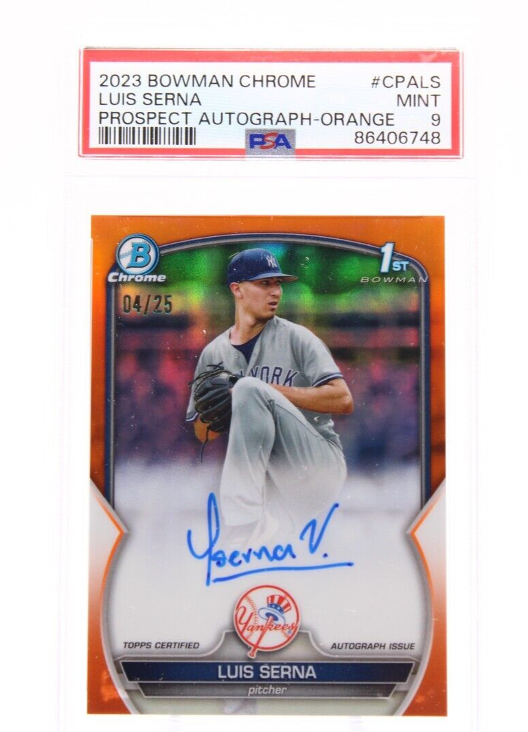 LUIS SERNA 2023 Bowman Chrome RC 1st Prospect Autograph Orange /25 PSA 9 NYY