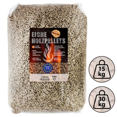 Eiche Pellets 15 kg 30 kg Grill Smoker Pizzaofen Rauch BBQ Holz Grillen Flameup
