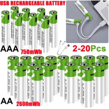 Lot  2600/ 750mWh AA / AAA Battery Type-C USB Rechargeable Lithium ion Batteries
