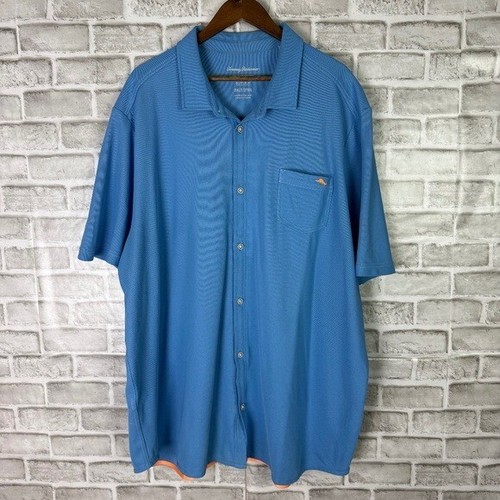 Tommy Bahama Island Zone Supima Baby Blue Button Up Shirt Men 3XLT TALL Jacquard