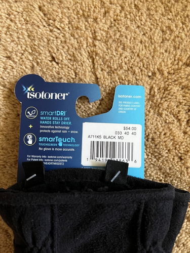 ISOTONER SMARTDRI GLOVES MEDIUM TOUCH SCREEN COMPATIBLE BLACK - Picture 5 of 6