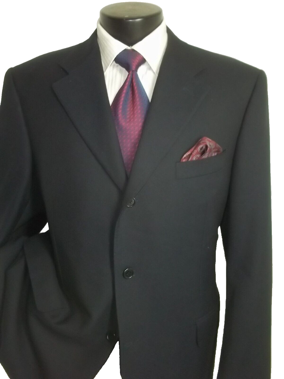 ]] Canali Solid Navy Blue 3Button Side Vented Woo… - image 4