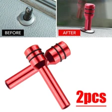 2PCS Red Aluminum Car Door Lock Stick Knob Pull Pins Cover Interior Accessories