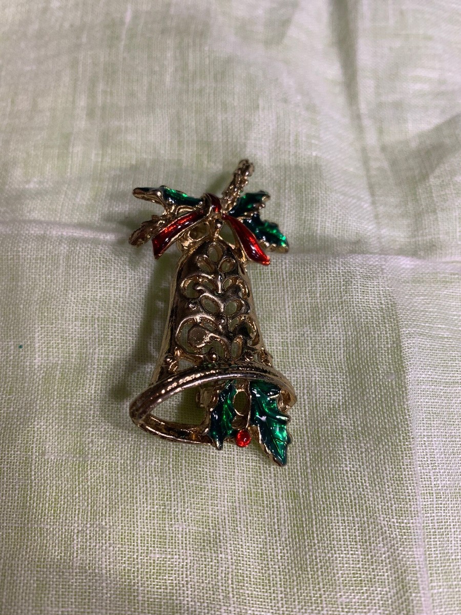 Vintage Red & Green Enamel Bell Christmas Brooch Pin XK-25 | eBay