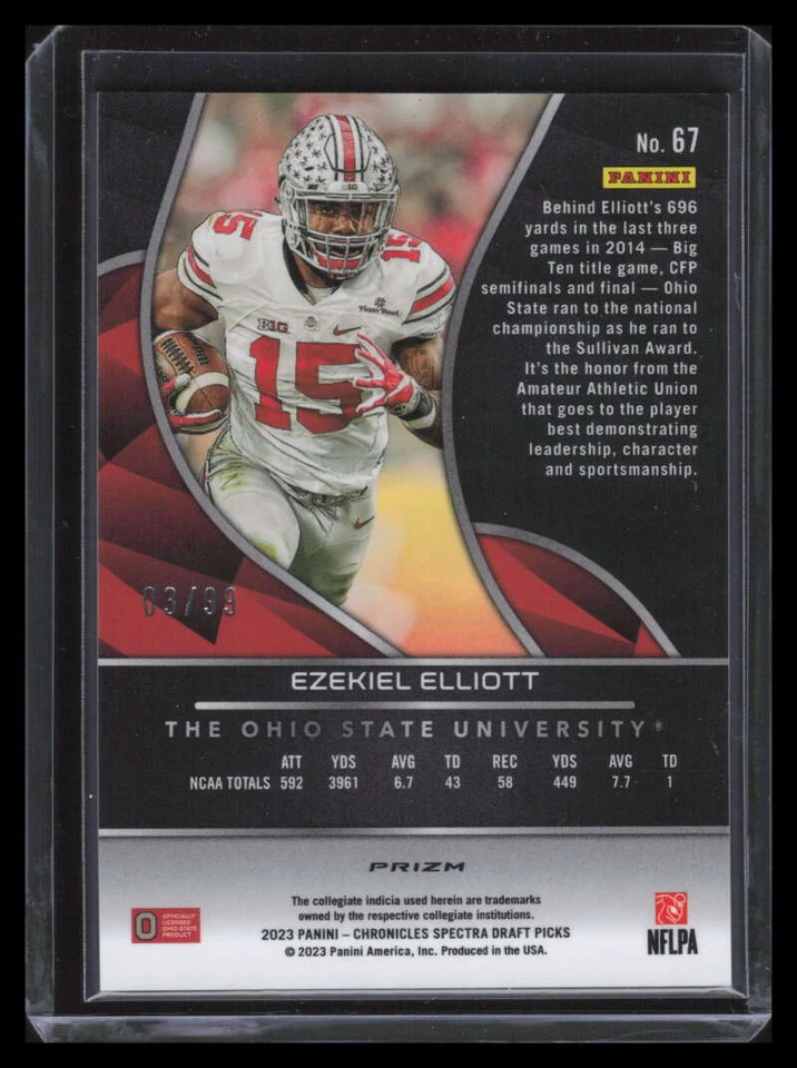 2023 Panini Chronicles Draft Picks Spectra Celestial 67 Ezekiel Elliott 3/99 - Image 2 of 2