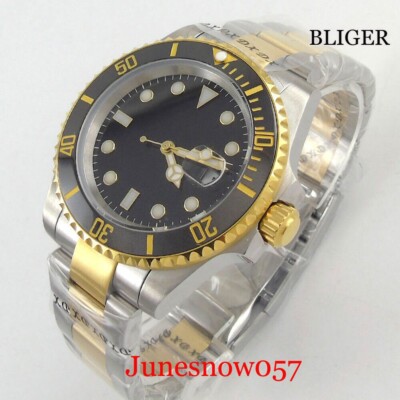 NH35 Gift Sterile Men's Watch Gold Coated Bezel Two Tone Bracelet Sapphire Glass