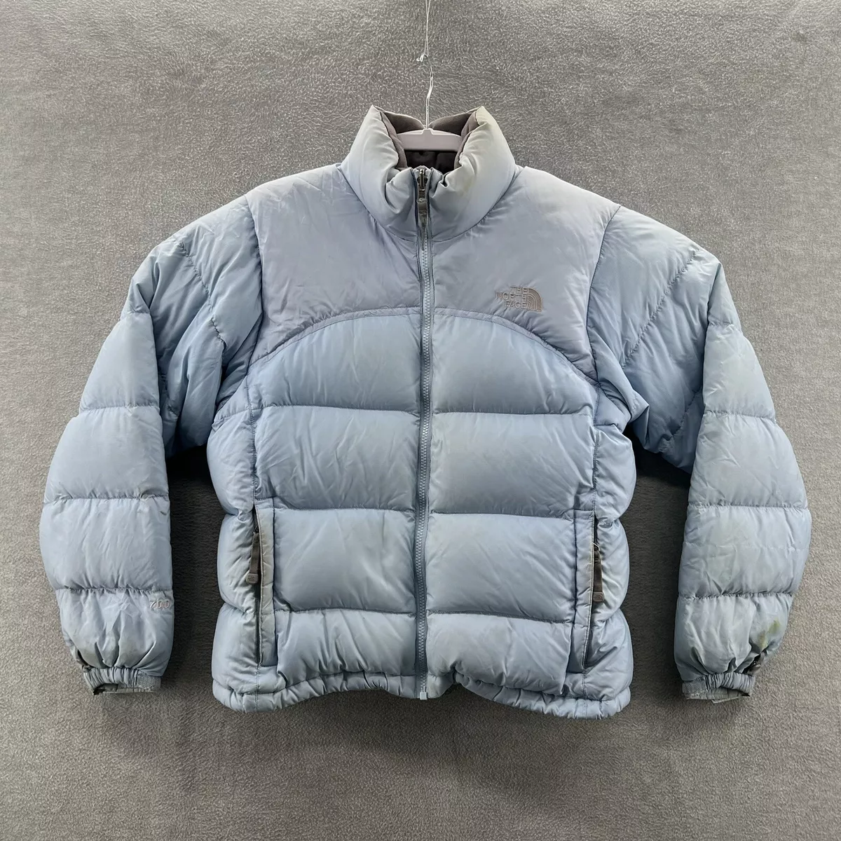 the north face womens blue nuptse 700 goose down jacket M light blue