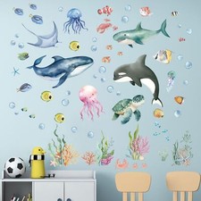 Under The Sea Wall Decals - Marine Theme Shark Whale Fish Sea Turtle Ocean Wa...
