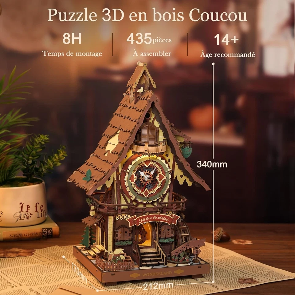 ROKR Cuckoo Clock 3D Wooden Puzzle Mechanical DIY Model Kit for Adult Home Decor - image 3 of 4