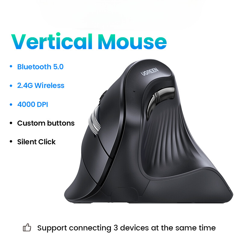 Wireless Bluetooth 5.0 Vertical Mouse 4000DPI 6 Mute Buttons for MacBook