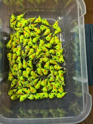 Tungsten chartreuse glow wonder bread ice fishing jigs 5mm lot of 10