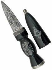 Celtic Irish Scottish Knife Sgian Dubh Dirk Dagger w Beatiful Damascus Etching
