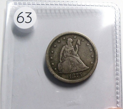 1875 S Twenty Cent Piece 20c RARE Silver Circulated Full Date & Mint Mark #63 - Picture 7 of 7