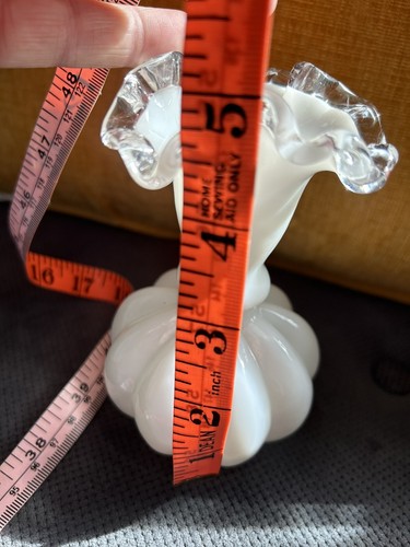 Vintage Fenton Melon Vase White Milk Glass Crimped Clear Ruffled Crest 5" - Picture 7 of 7