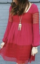NWT $168 Floreat x Anthropologie AVELINE LACE 0/XS Red Raspberry Smocked Bodice