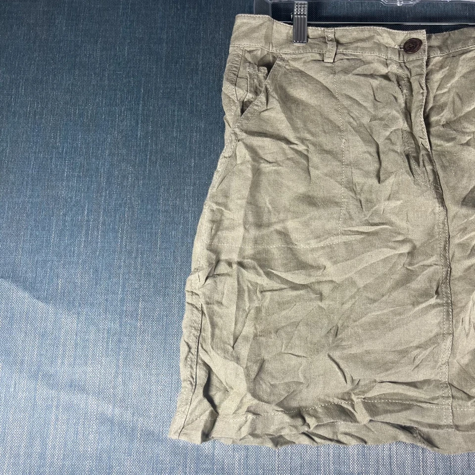 Falda recta y lápiz L.L.Bean para mujer 14 pequeños bolsillos caqui de lino cremallera mosca Foto 2 de 4