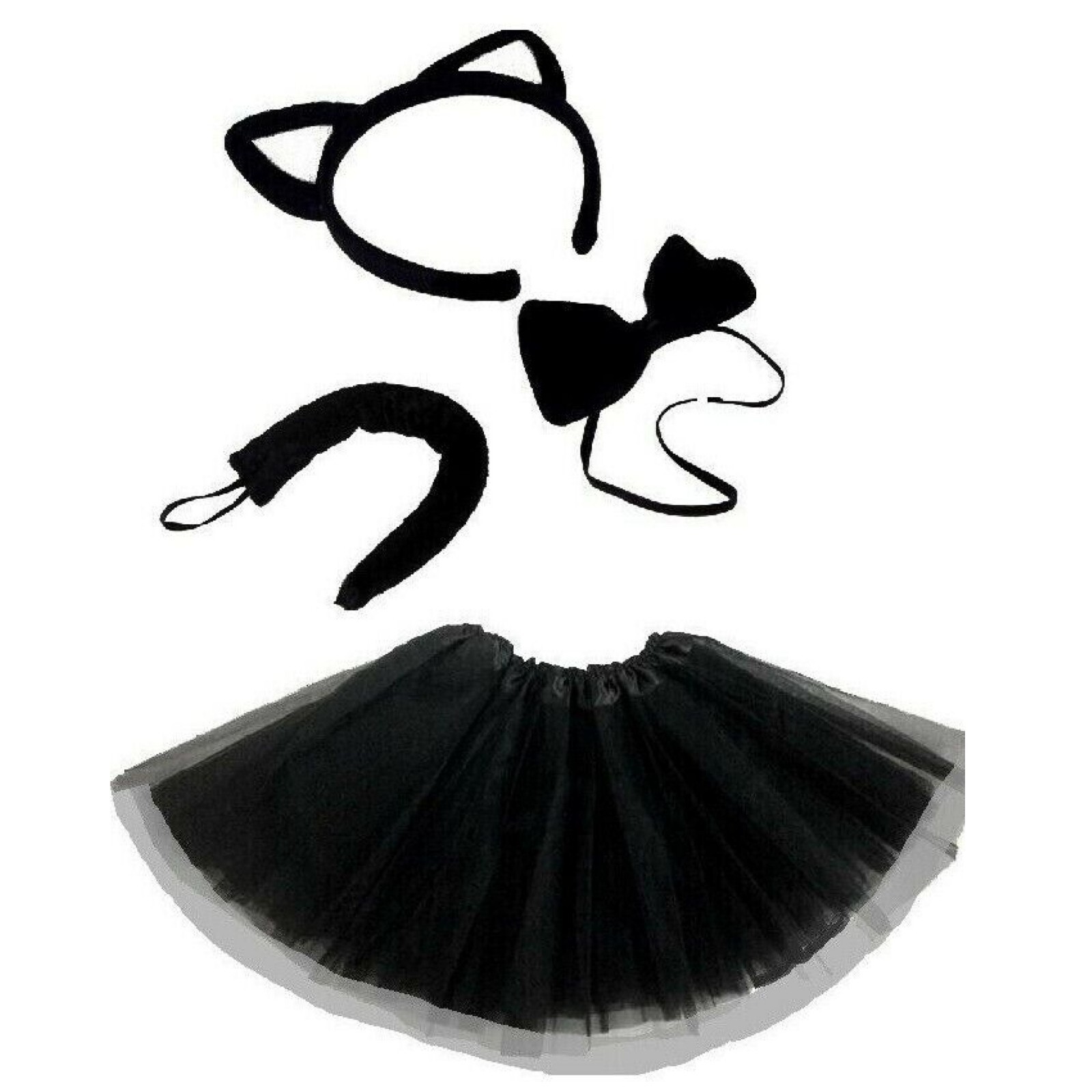 Kids Black Cat Tutu Halloween Costume Set with Ears & Tail for Parties ...