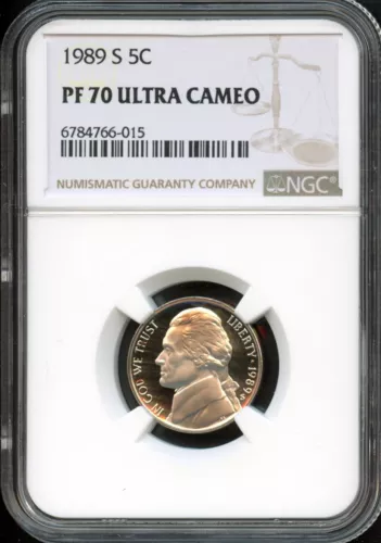 NGC - Jefferson Nickel - 5c - 1989 S - PF - 70 - Ultra Cameo