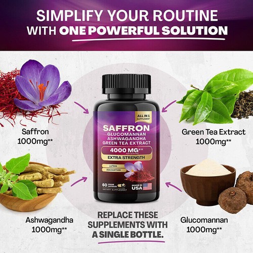 Pure Saffron Extract Capsules-Mood & Vision Pills-2 Month Supply 4000MG - Picture 6 of 12