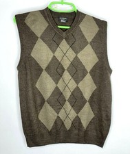 Men's Dockers Argyle Diamond V Neck Brown Sweater Vest Size L
