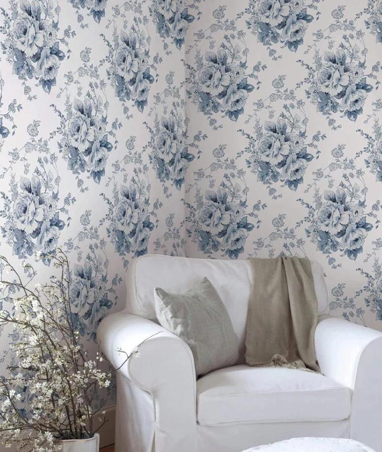 Papel de parede designer herança rosa azul branco, parafuso de 56 pés quadrados - Imagem 3 de 4