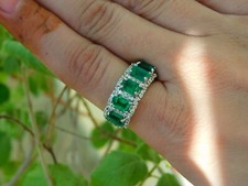 2.55 Ct Emerald Natural Emerald  Diamond Wedding Ring 925 Sterling Silver Sz 7