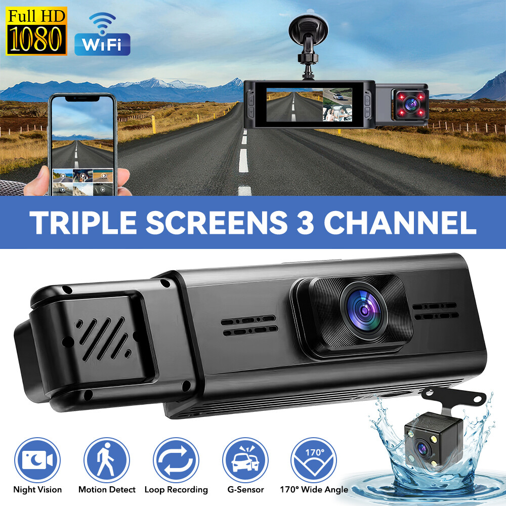 3 Channel 1080P Dash Cam with Front Inside Rear Triple Recording