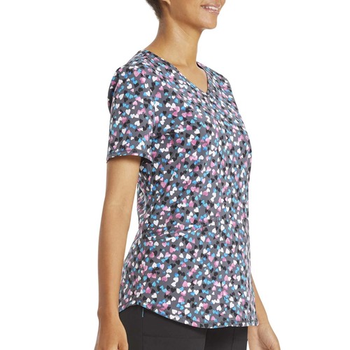 Scrub Star Women's Tiny Hearts Top, Pewter Size 3XL/3XG - Picture 2 of 6