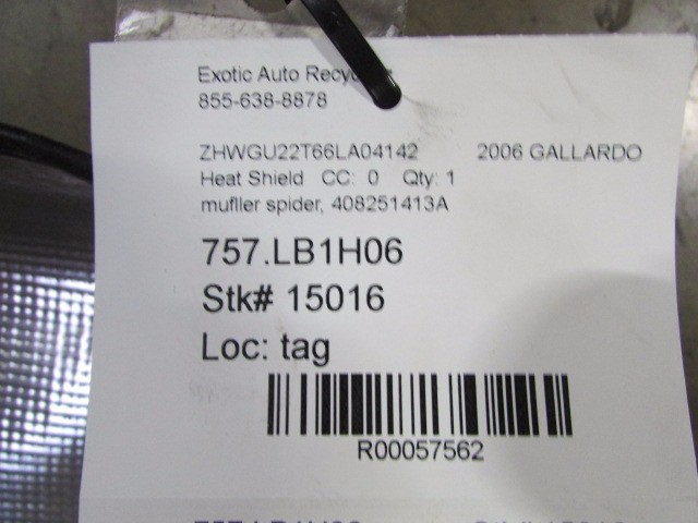 Lamborghini Gallardo, Spider, Muffler Heat Shield, Used, P/N 408251413A