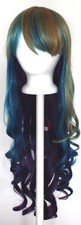 29'' Long Curly w/ Long Bangs Peacock Blend Rainbow Cosplay Wig NEW