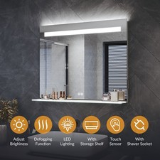 ELEGANT LED Bathroom Mirror with Storage Shelf Shaver Socket Anti-fog 500x700mm