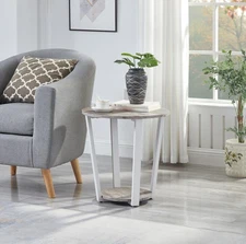 Gray Contemporary Round End Table with Shelf - Elysian