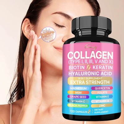 120pcs Collagen - Hair, Skin & Nails, Premium Collagen Supplement, Max Strength