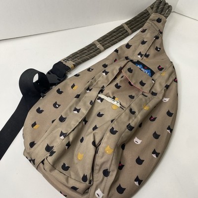 Cat KAVU Sling Bag Cattitude Crossbody Backpack Purse Rope Strap Clip Zipper