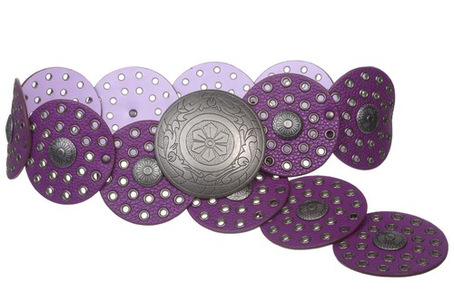 3 1/2" (90 mm) Wide Ladies Wide Boho Disc Concho Leather Belt - Picture 11 of 28