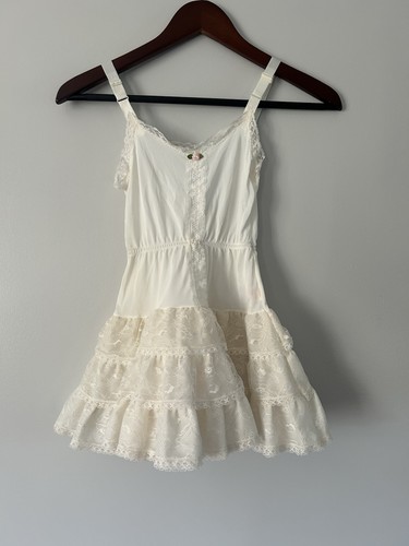 Vintage Her Majesty Dress Slip Tulle Layered Rosette Off White Cottagecore 7
